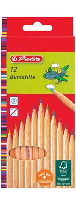 Herlitz Buntstifte im 12er-Pack naturbelassen mit mehreren Farben und einer Sechskantform