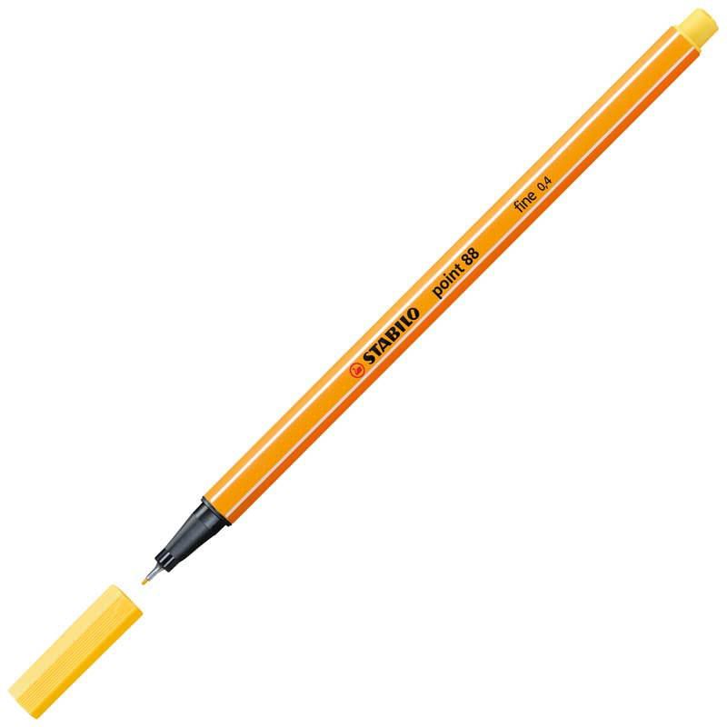 STABILO Fineliner point 88 in gelb mit 0,4 mm Strichstärke und Astrocknungsschutz auf Wasserbasis