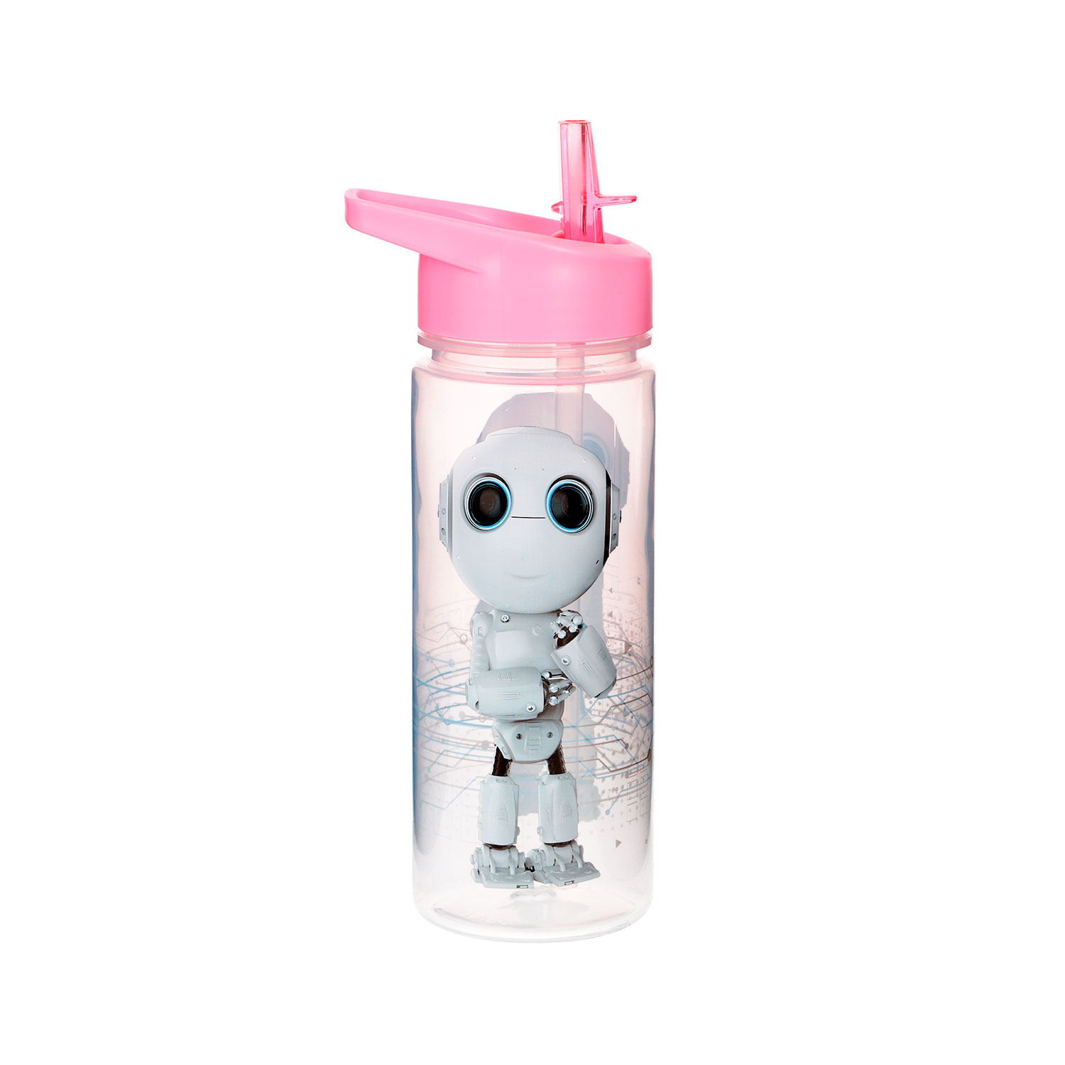 Trinkflasche mit Motiv "Robbie Roboter", Kinderflasche, für Freizeit und Schule, rosa