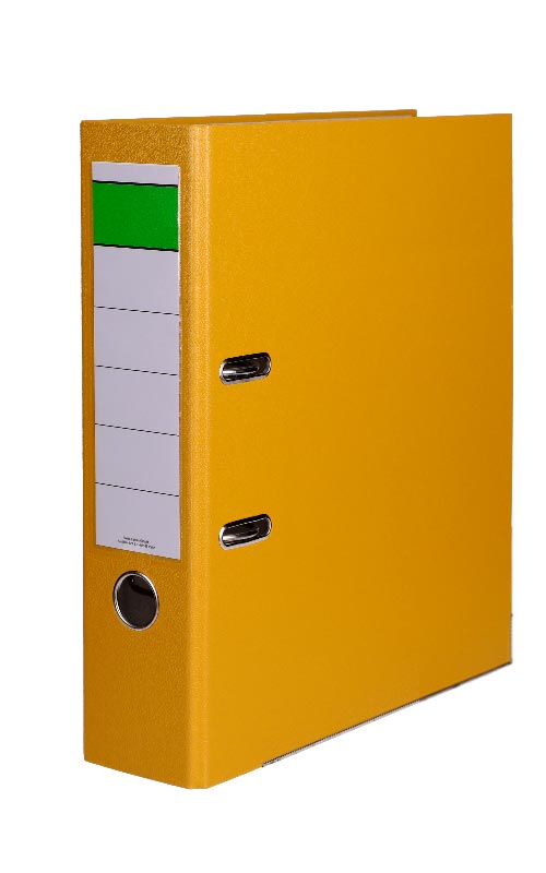 Ordner aus Kunststoff DIN A4 in gelb mit einer Rückenbreite von 8 cm