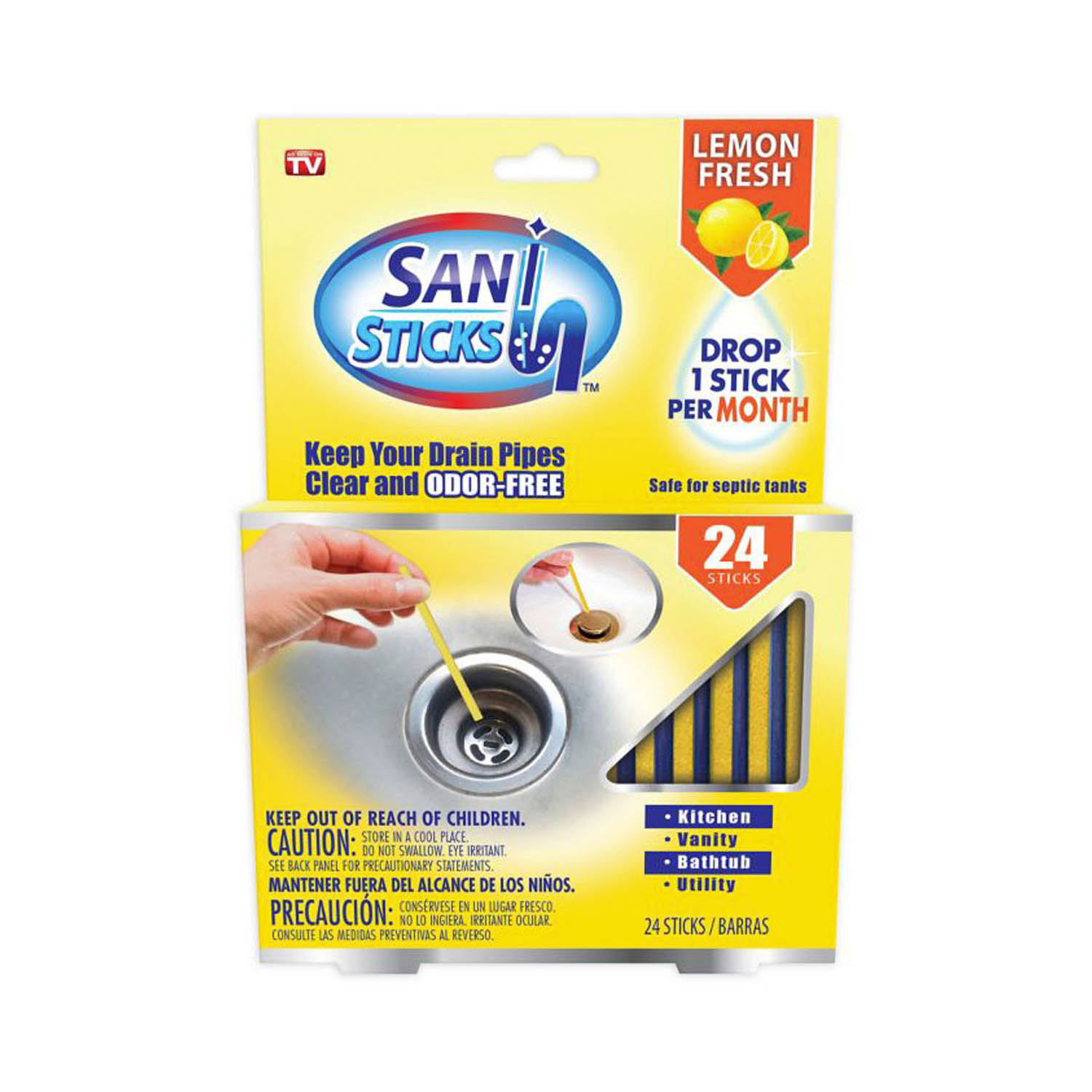 Sani Sticks gegen Gerüche im Abfluss, 24 Stück/Pkg. mit Zitronenduft