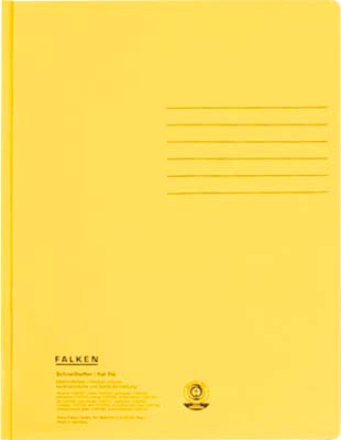 Schnellhefter Falken aus Karton DIN A4 in gelb mit einem Fassungsvermögen von ca. 250 Blatt