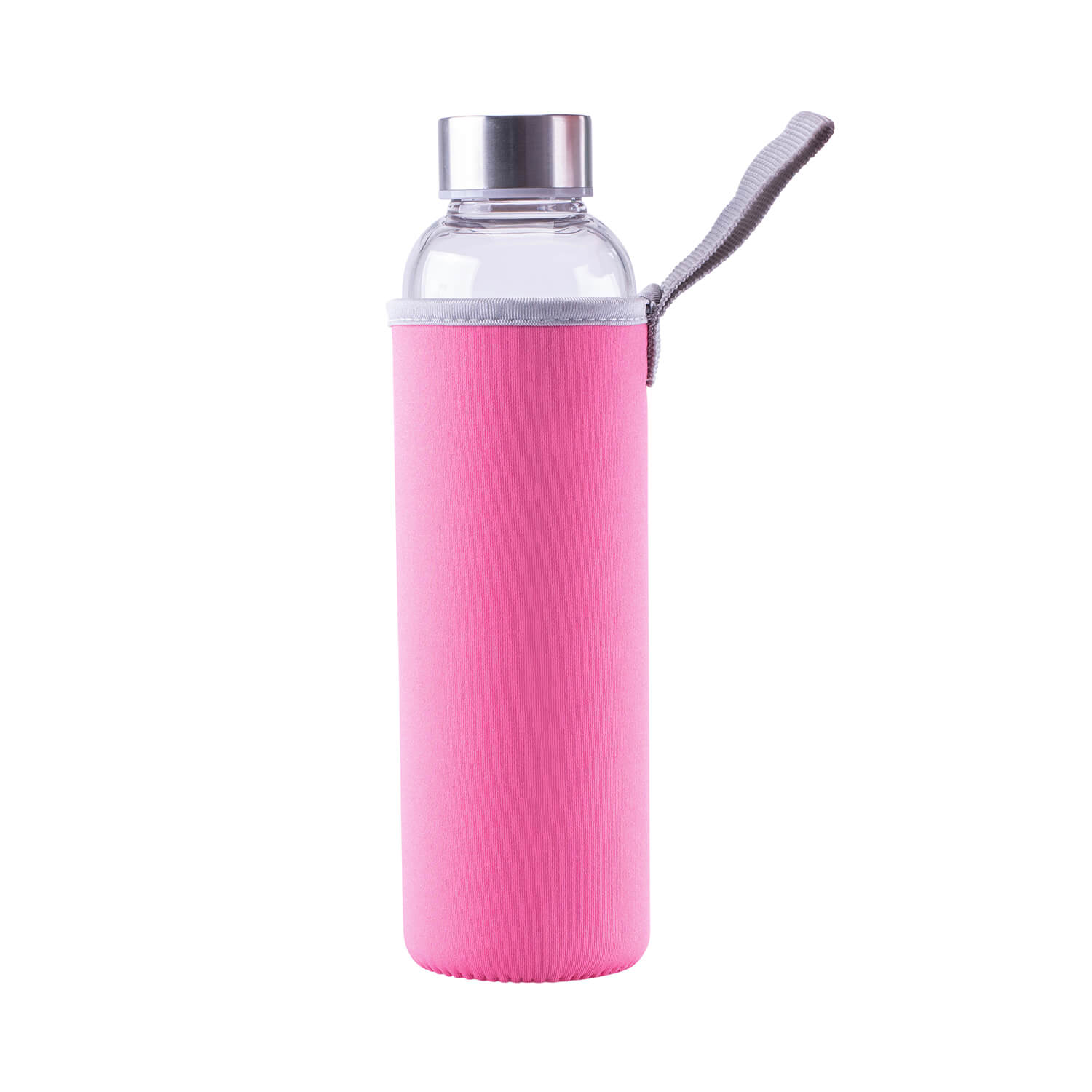 Steuber Glastrinkflasche mit Tasche und Tragelasche, Borosilikatglas mit Edelstahldeckel, 1000 ml, rosa
