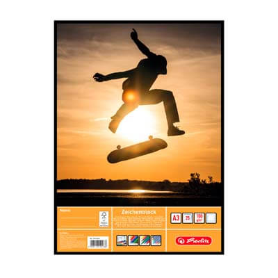 Herlitz Zeichenblock DIN A3 mit Skateboarder-Motiv und 25 Blatt