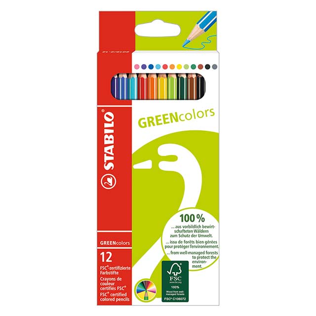 STABILO Buntstifte GREENcolors im 12er-Pack mit verschiedenen Farben, FSC-zertifiziert
